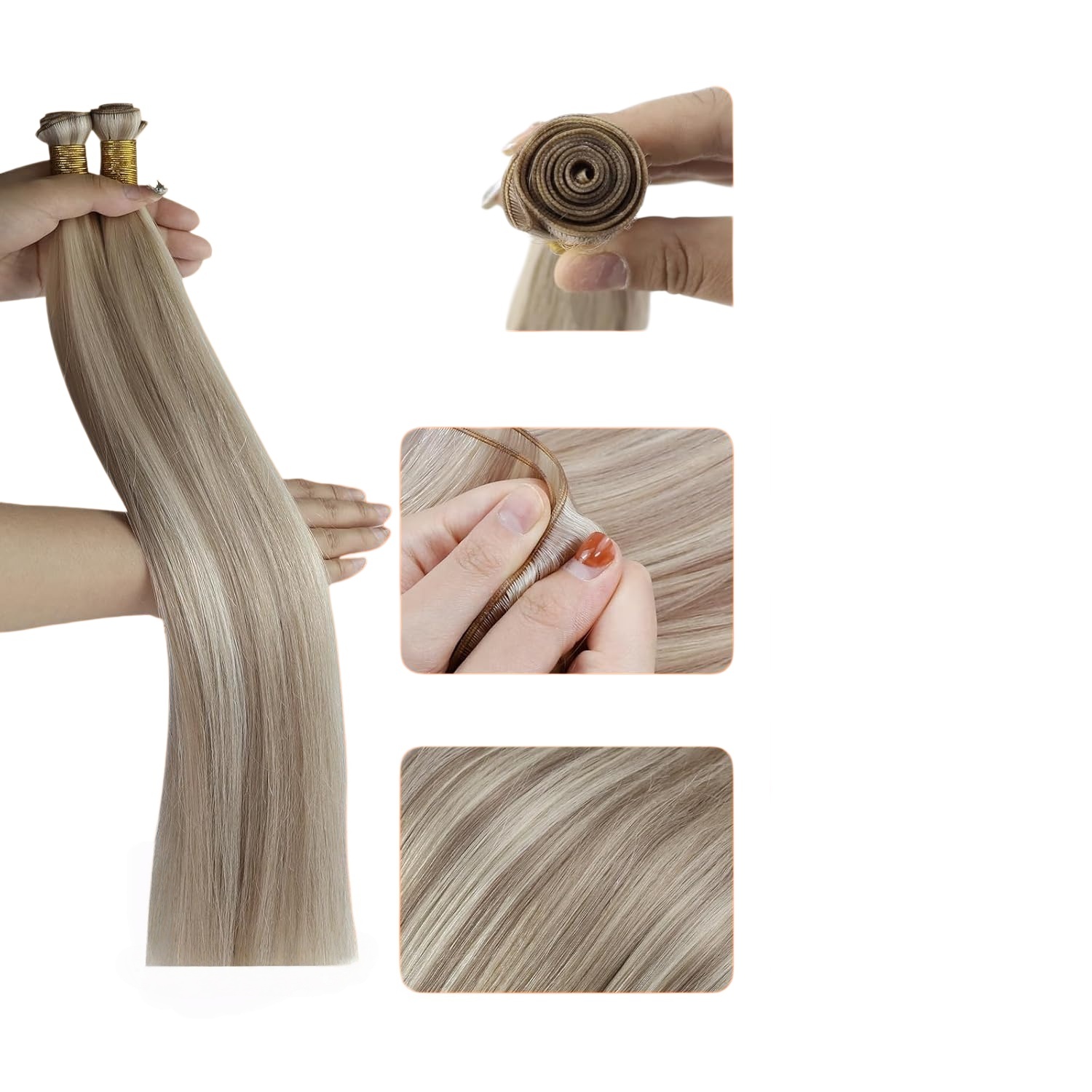 Wholesale 100% human hair Double Weft Hair Extensions HE-DW-ST-#18/613-16inch 3